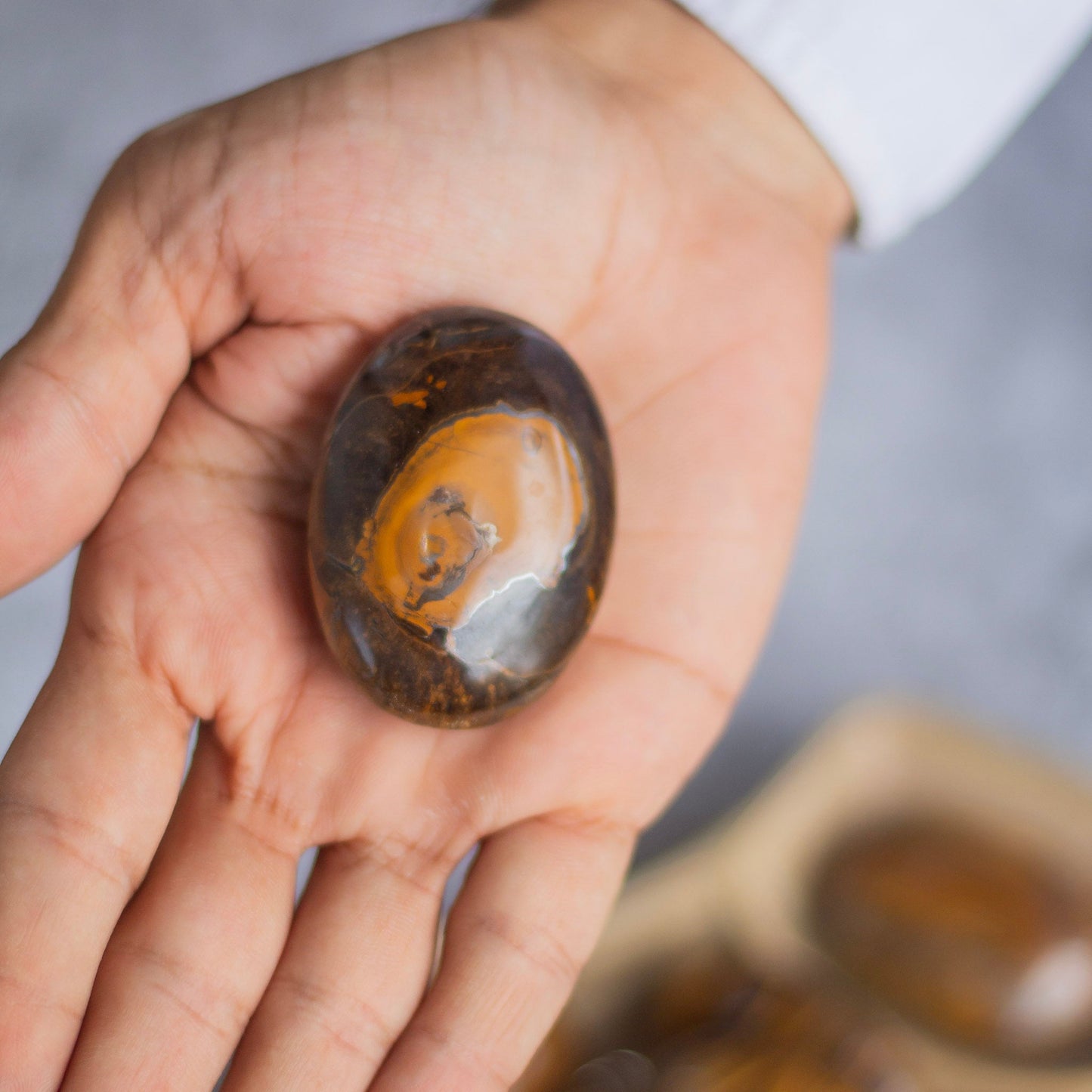 Tigers Eye Palm Stone | Promotes Wealth & Protection Against Negative Crystal Stones