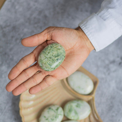 Green Kyanite Palm Stone | Balances Heart Chakra & helps in dream divination