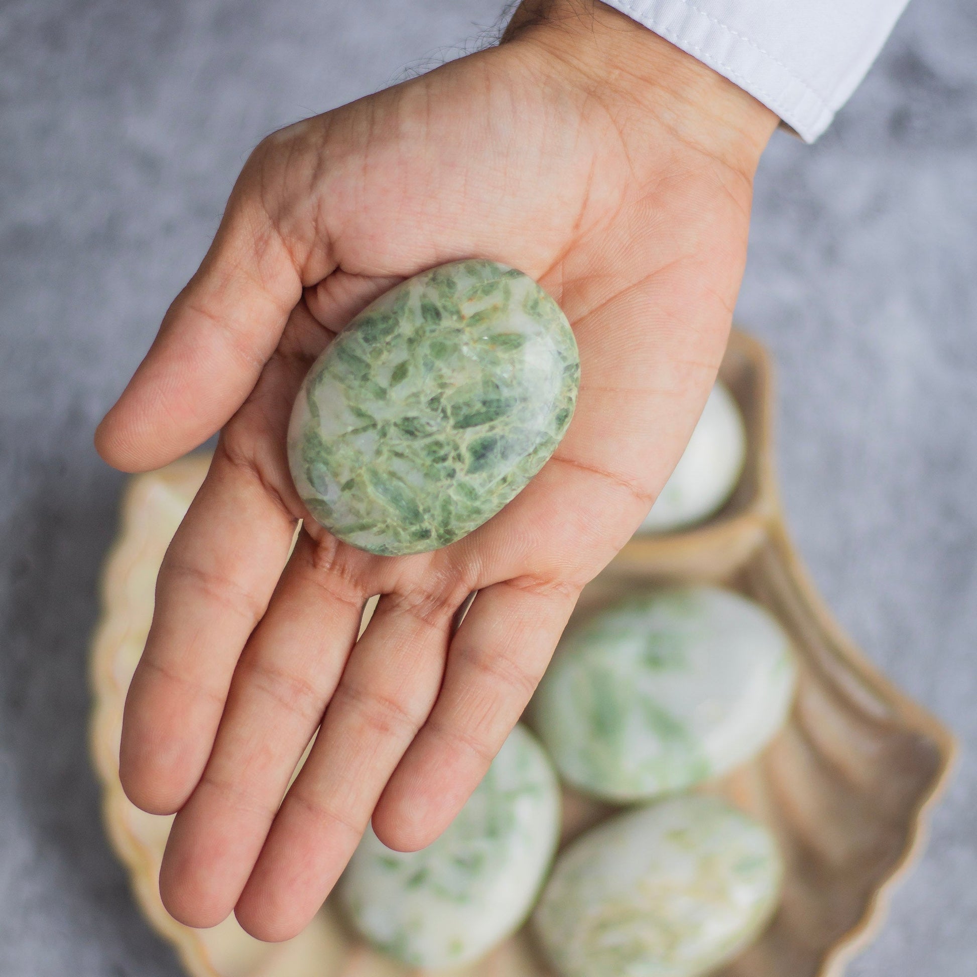 Green Kyanite Palm Stone | Balances Heart Chakra & Helps In Dream Divination Crystal Stones