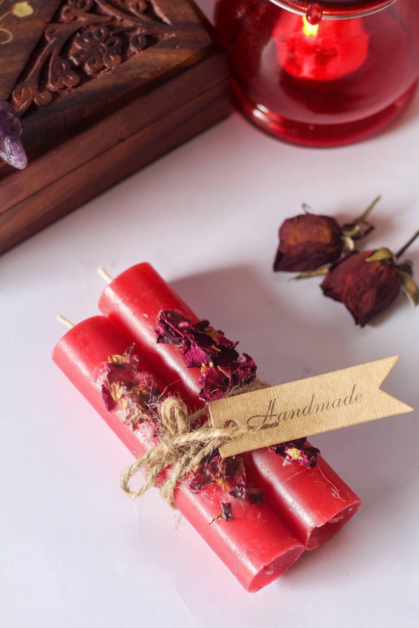 Red Candle + Rose Petals | Spell Work Herb - Set Of 2