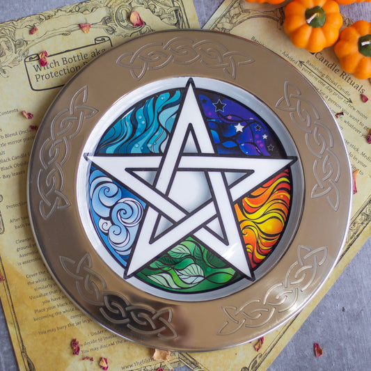 Pentacle & Elements Illustration Steel Offering Plate Altarware | Altar