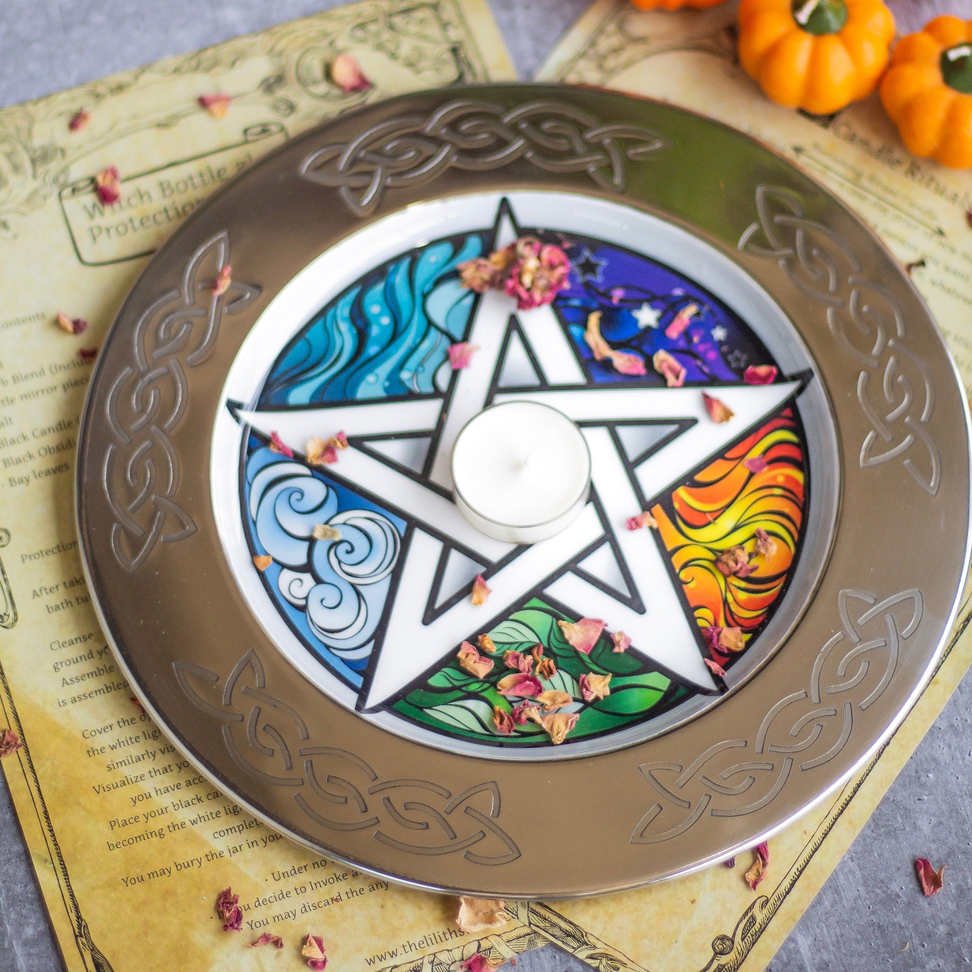 Pentacle & Elements Illustration Steel Offering Plate Altarware | Altar