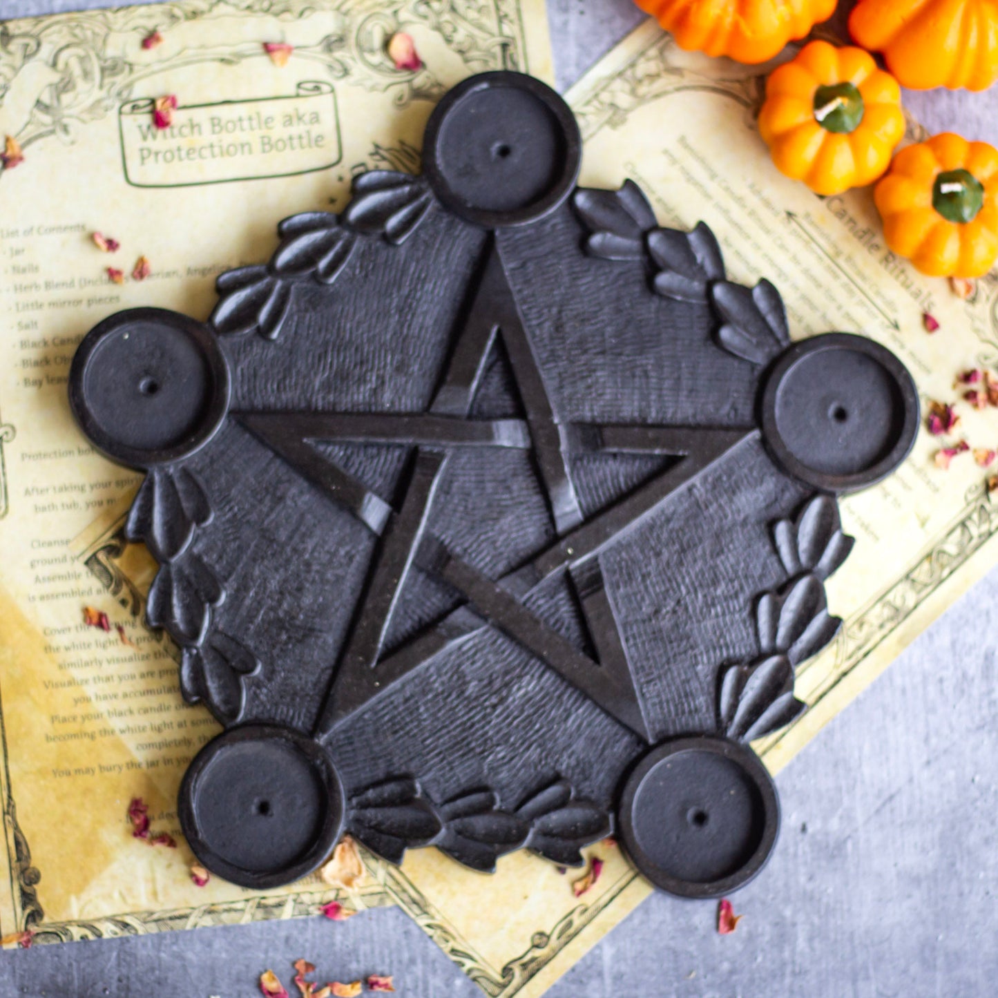 Black Wooden Pentacle Candle Holder Altarware | Altar