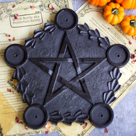 Black Wooden Pentacle Candle Holder Altarware | Altar