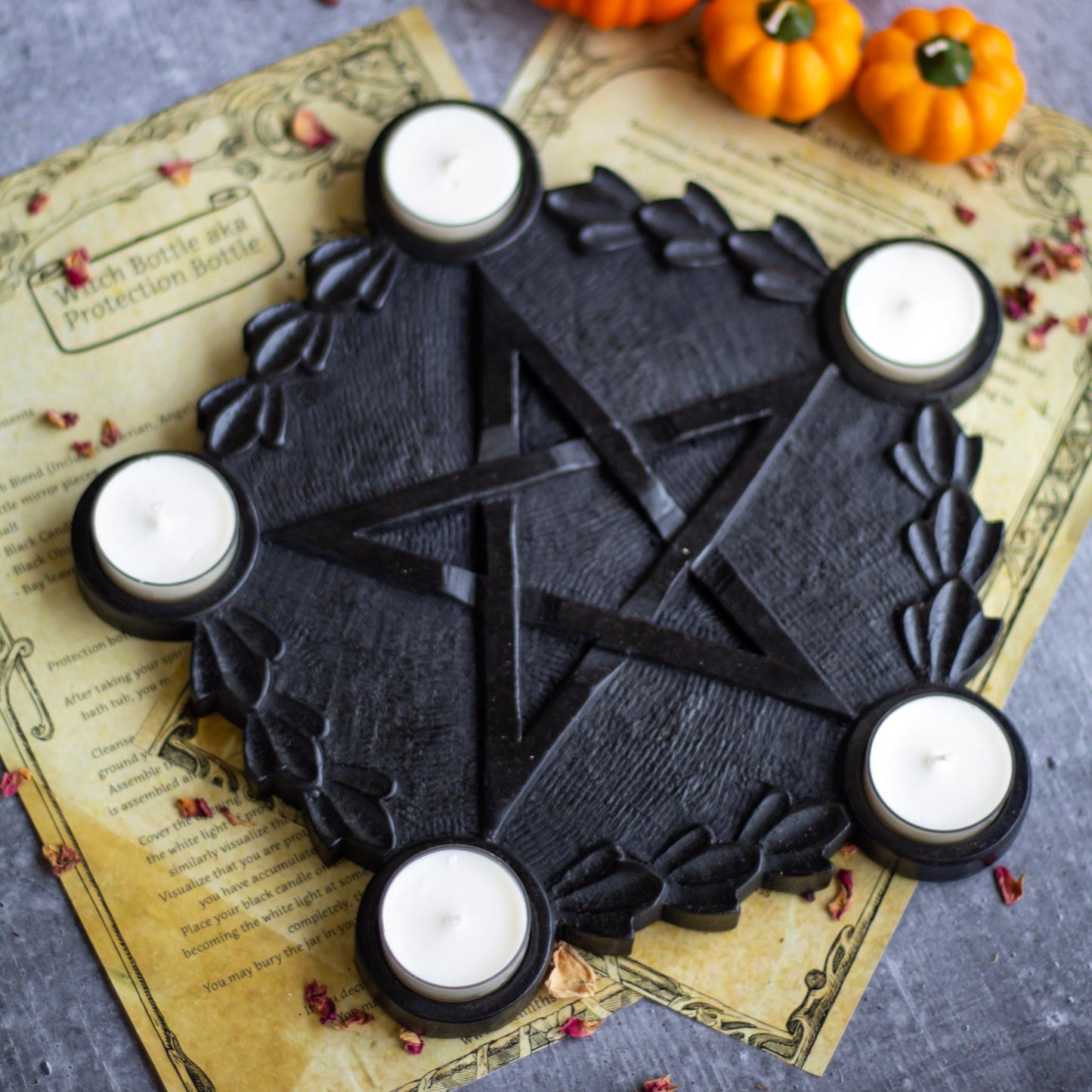 Black Wooden Pentacle Candle Holder Altarware | Altar