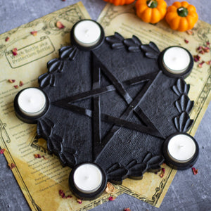 Black wooden Pentacle candle Holder