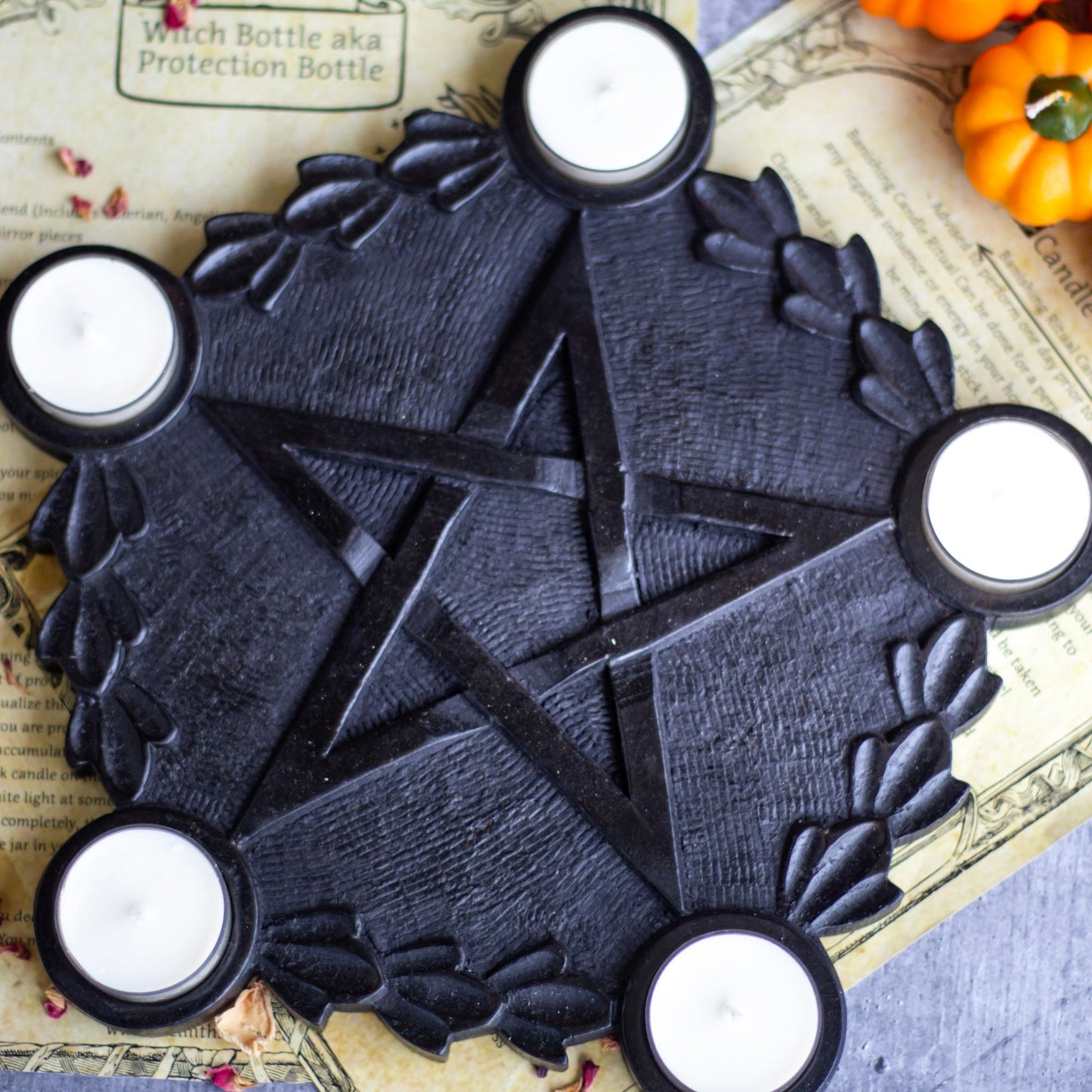 Black Wooden Pentacle Candle Holder Altarware | Altar