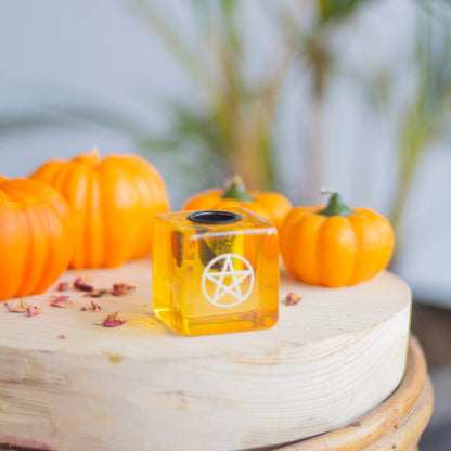 Yellow Resin Pentacle Print Square Candle Holder Altarware | Altar