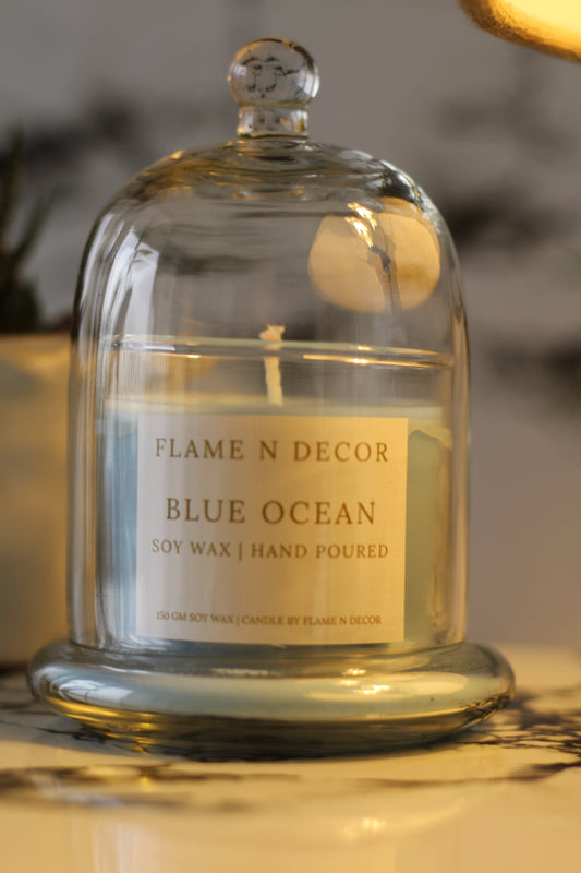 Bell Jar Candle With Glass Dome | Blue Ocean Soy Candle
