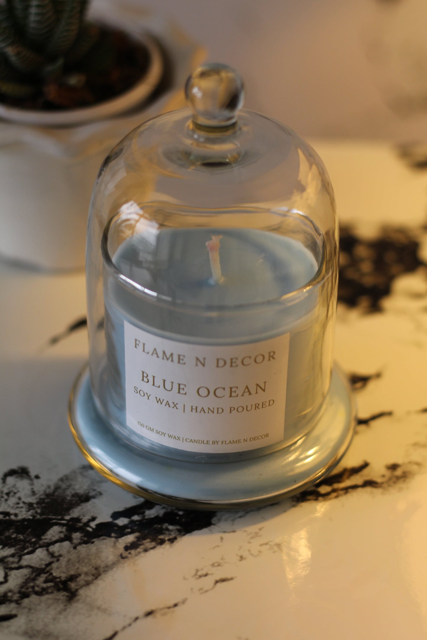 Bell Jar Candle With Glass Dome | Blue Ocean Soy Candle