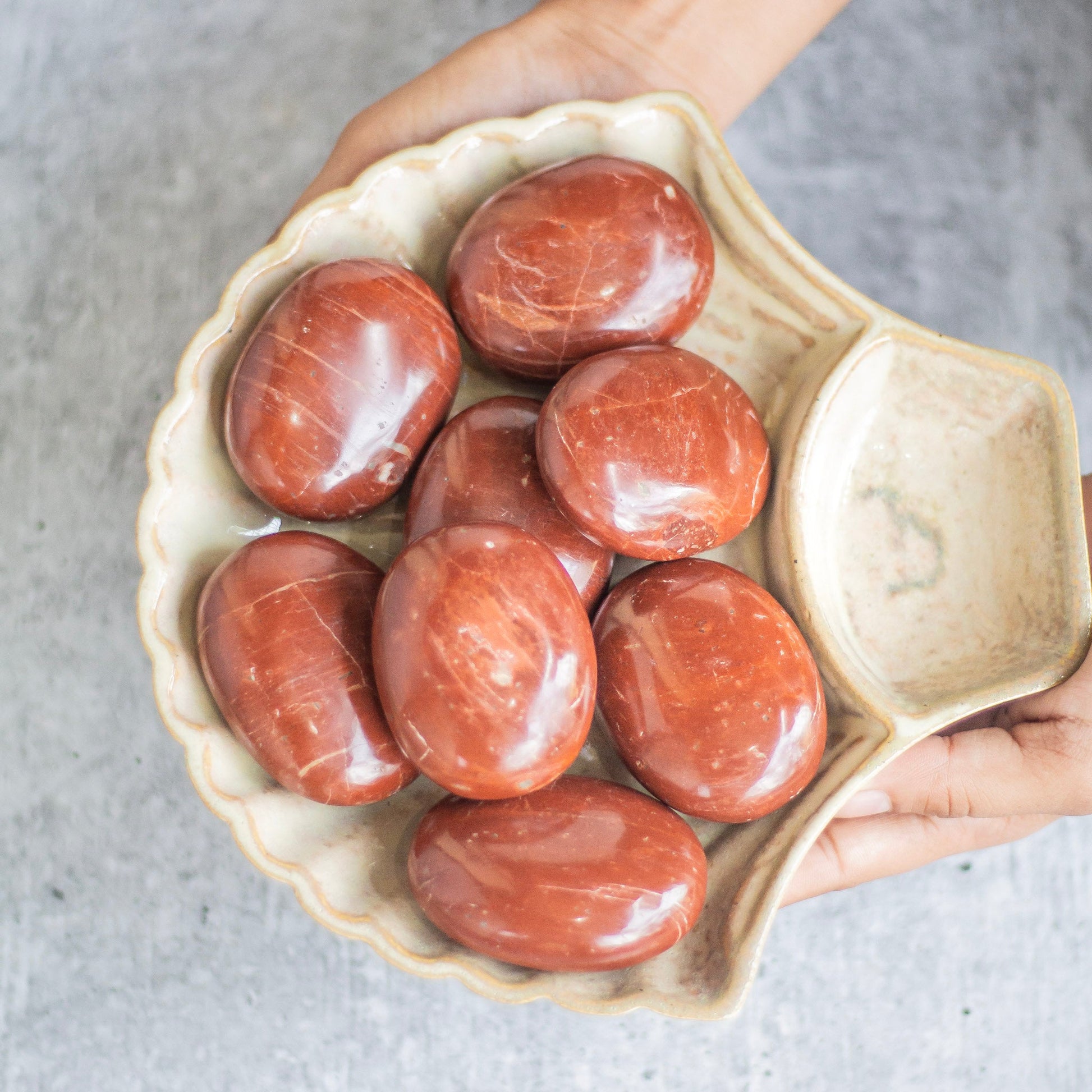 Red Jasper Palm Stone | Healing & Grounding Crystal Stones