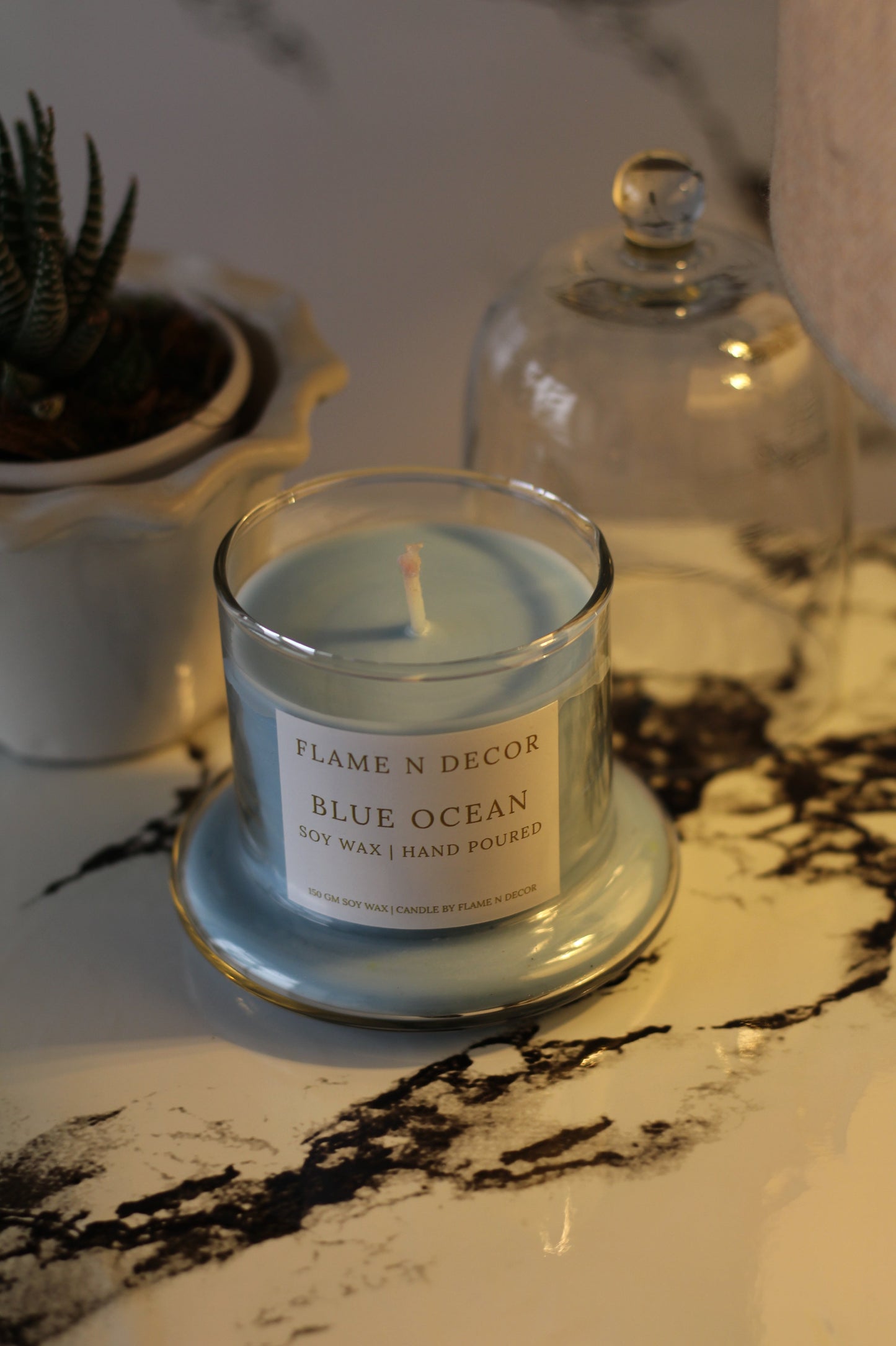 Bell Jar Candle With Glass Dome | Blue Ocean Soy Candle