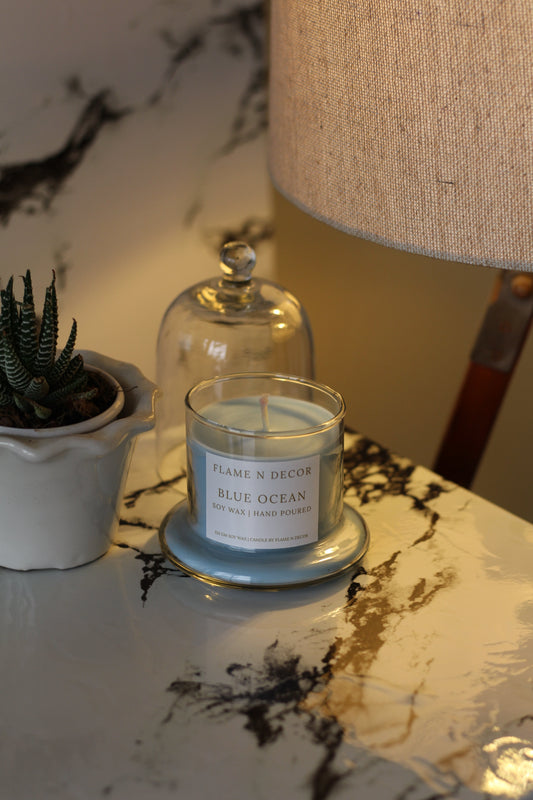 Bell Jar Candle with Glass Dome | Blue Ocean