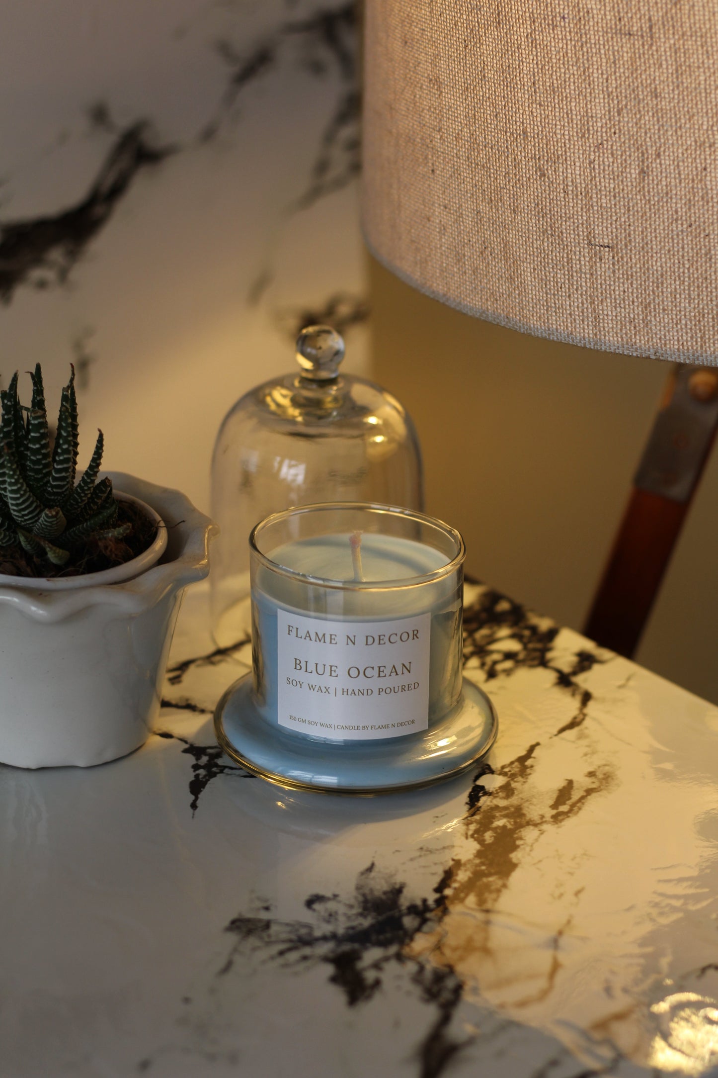 Bell Jar Candle With Glass Dome | Blue Ocean Soy Candle