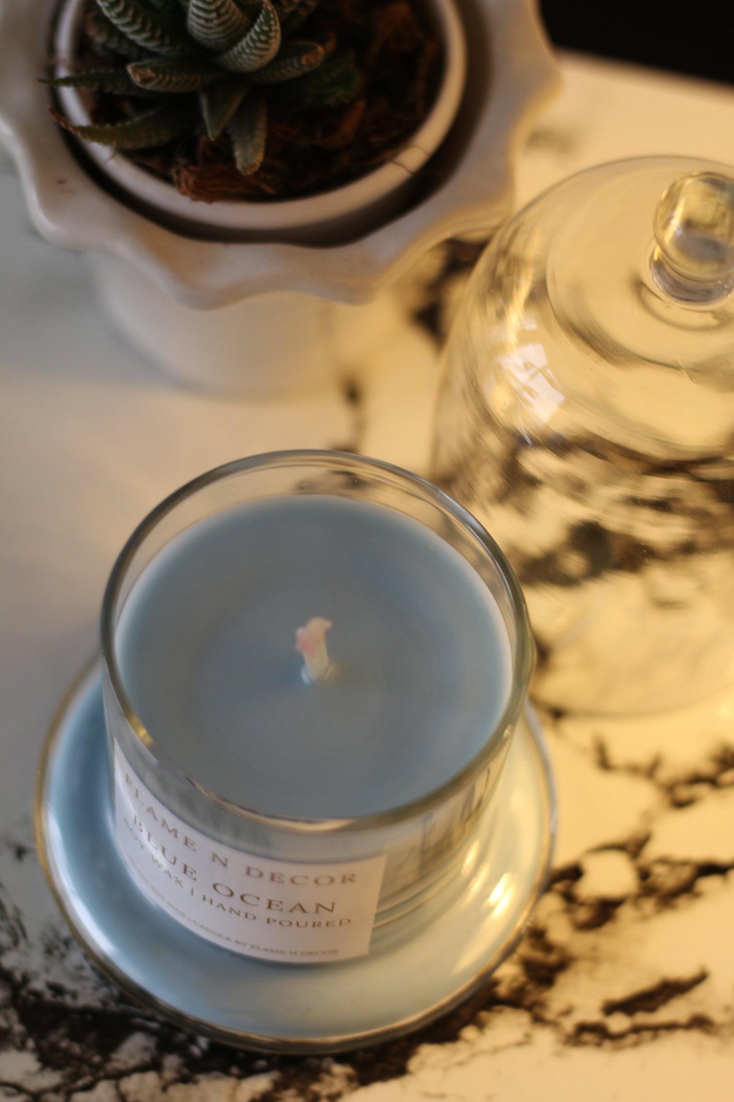 Bell Jar Candle With Glass Dome | Blue Ocean Soy Candle