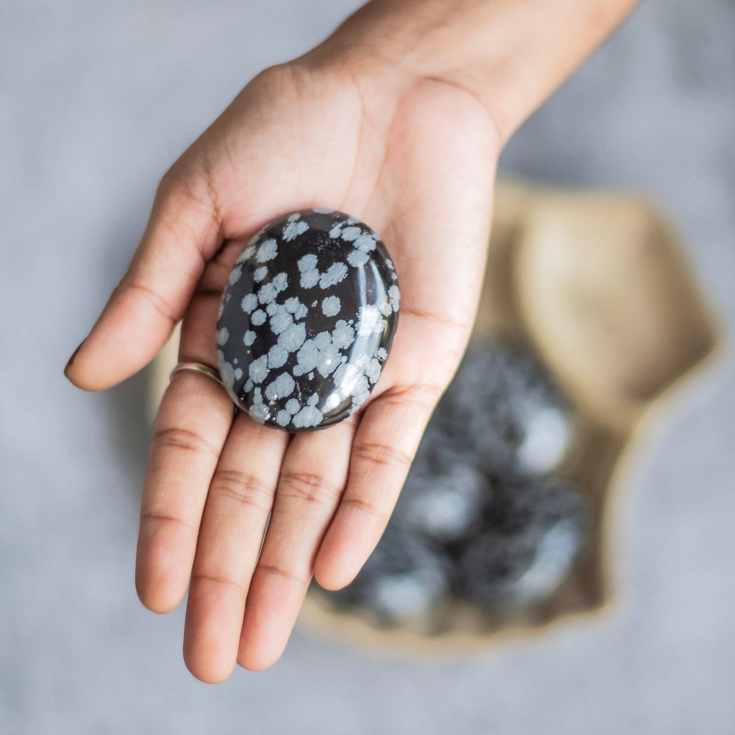 Snowflake Obsidian Palm Stone | Protection & Grounding Crystal Stones