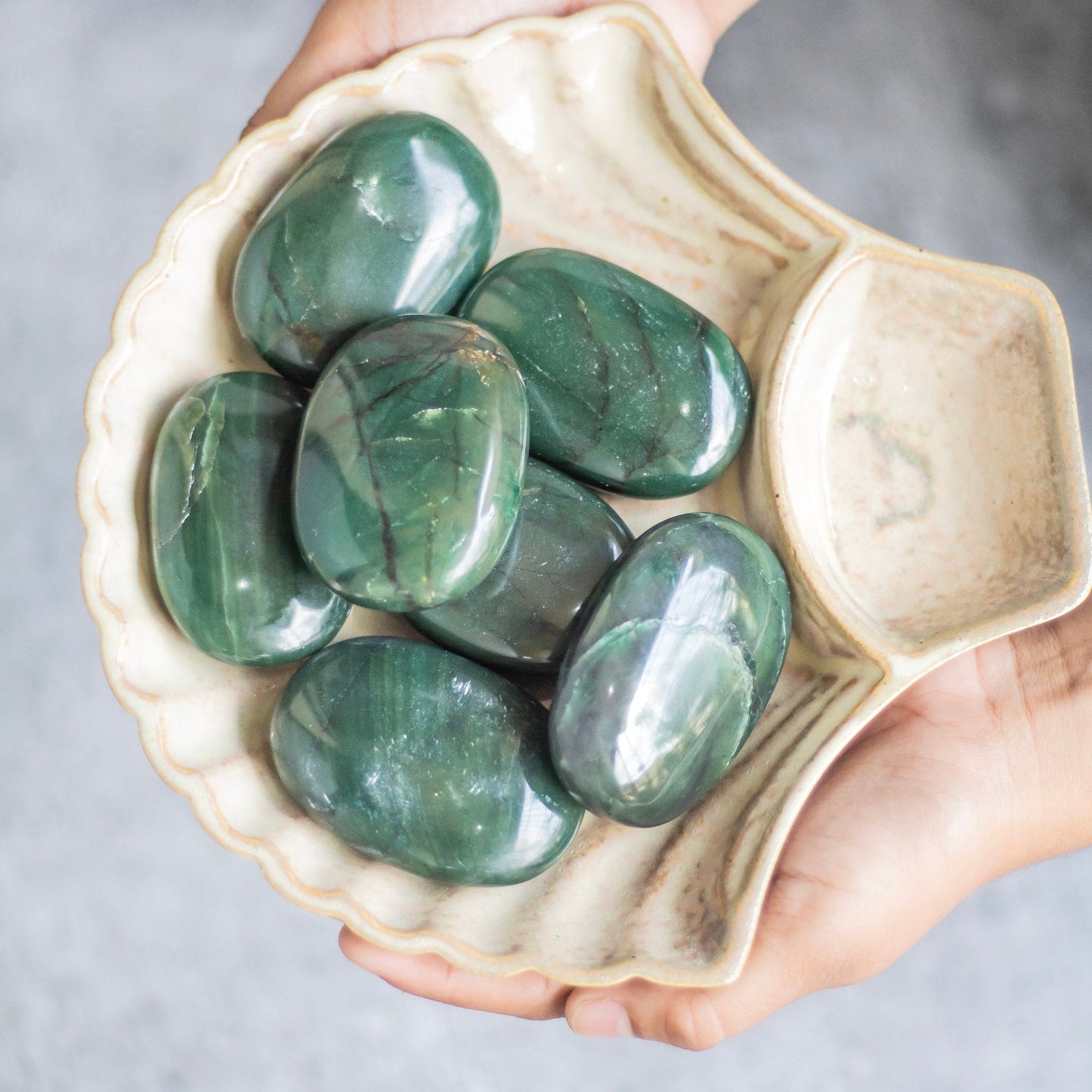 Green Jade Palm Stone | Luck & Prosperity Crystal Stones