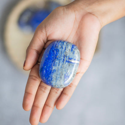 Lapis Lazuli Palm Stone | Expression & Communication Throat Chakra Crystal Stones
