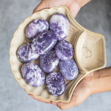 Load image into Gallery viewer, Lepidolite Palm Stone | Clear Blockages of Heart Chakra &amp; Third eye Chakra