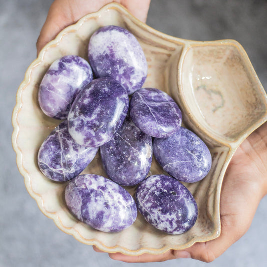 Lepidolite Palm Stone | Clear Blockages Of Heart Chakra & Third Eye Crystal Stones