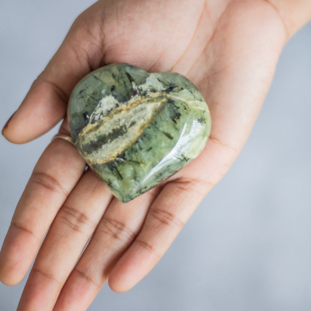 Prehnite Heart Carving - 110 Gm | Stone for psychics and intuitive readers