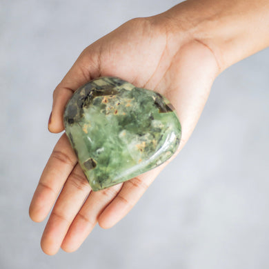 Prehnite Heart Carving - 190 Gm | Stone for psychics and intuitive readers