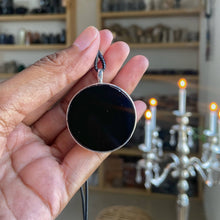 Load image into Gallery viewer, Black Obsidian scrying mirror fine Silver Pendant