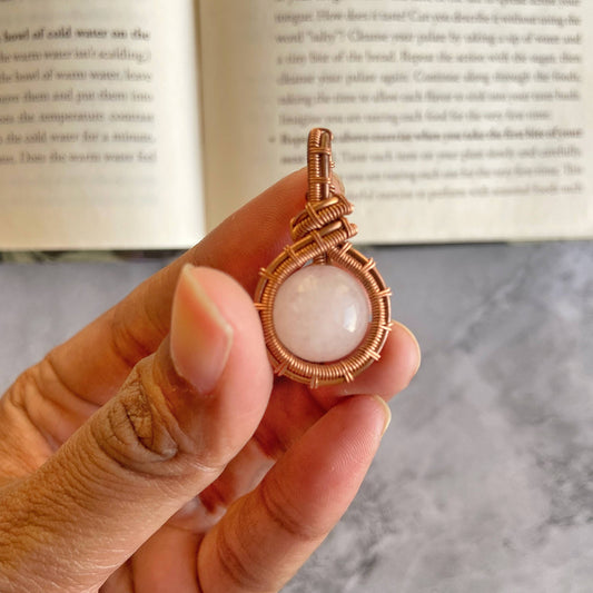 Rose Quartz Sphere Copper Wire Wrapped Pendant Crystal Jewellery