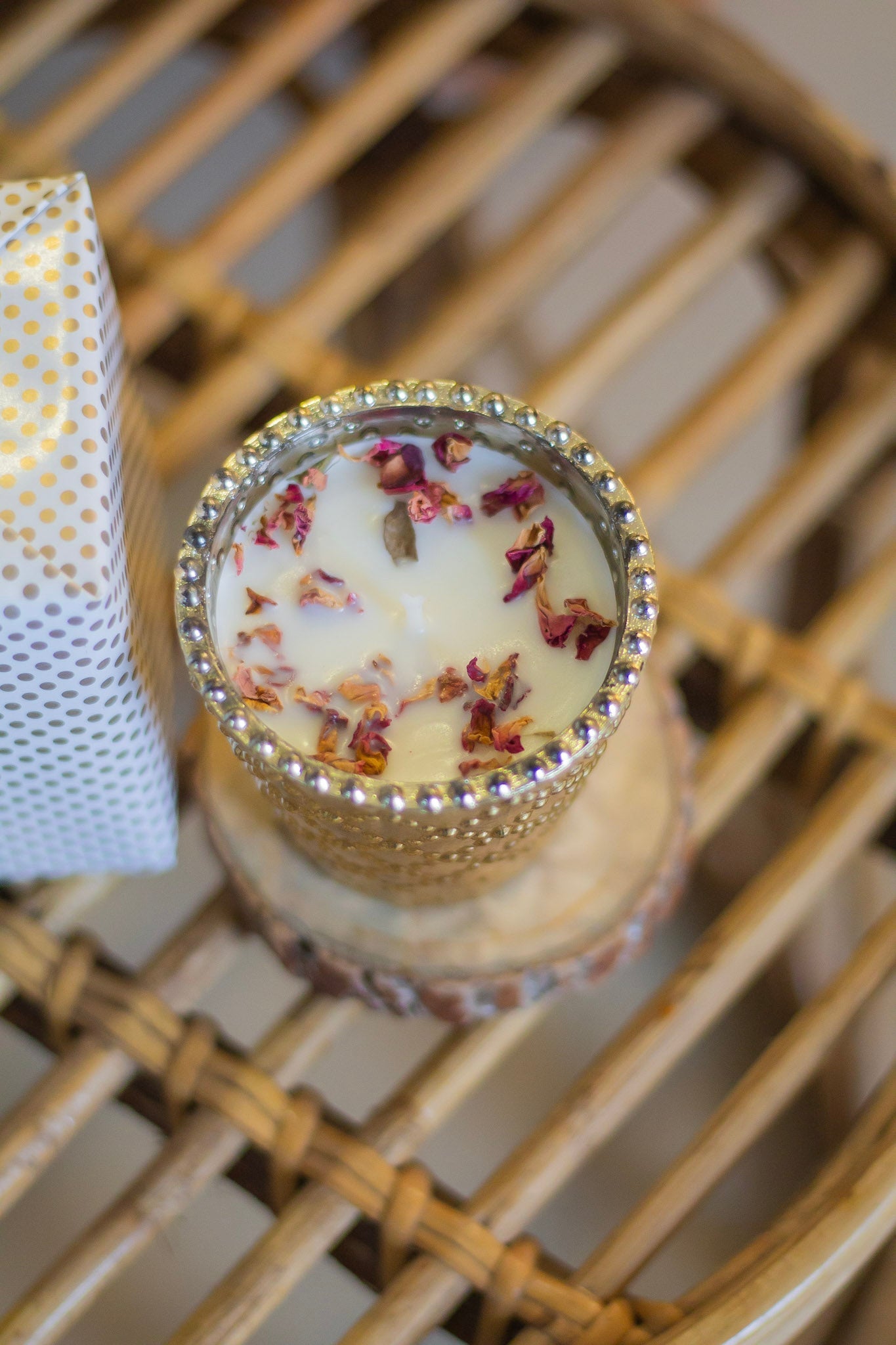 Gold Foiled Rose Petals Topped Soy Candle Candles