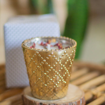 Gold Foiled Rose Petals Topped Soy Candle Candles