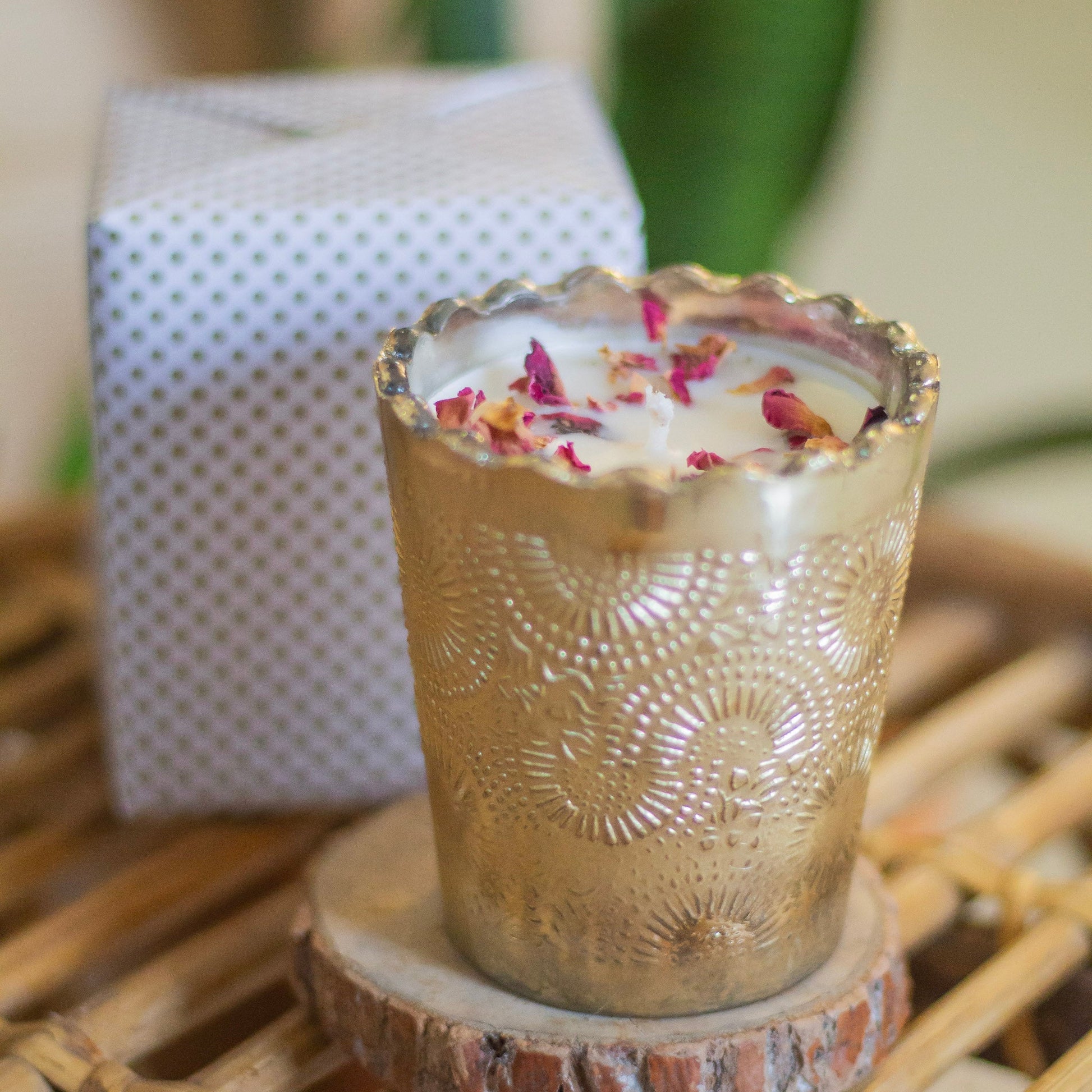 Gold Foiled Rose Petals Topped Soy Candle Candles