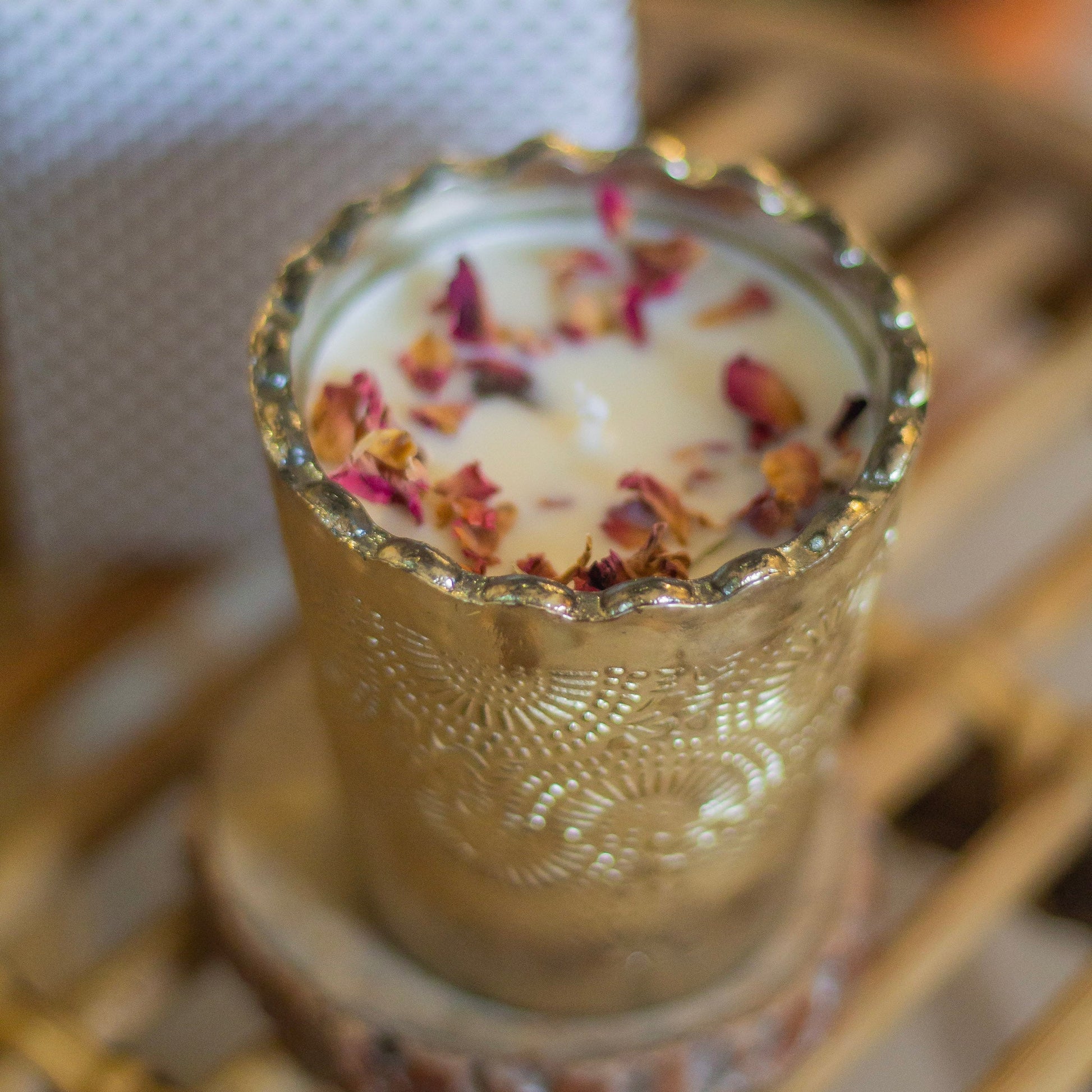 Gold Foiled Rose Petals Topped Soy Candle Candles