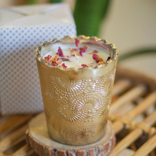 Gold Foiled Rose Petals Topped Soy Candle Candles