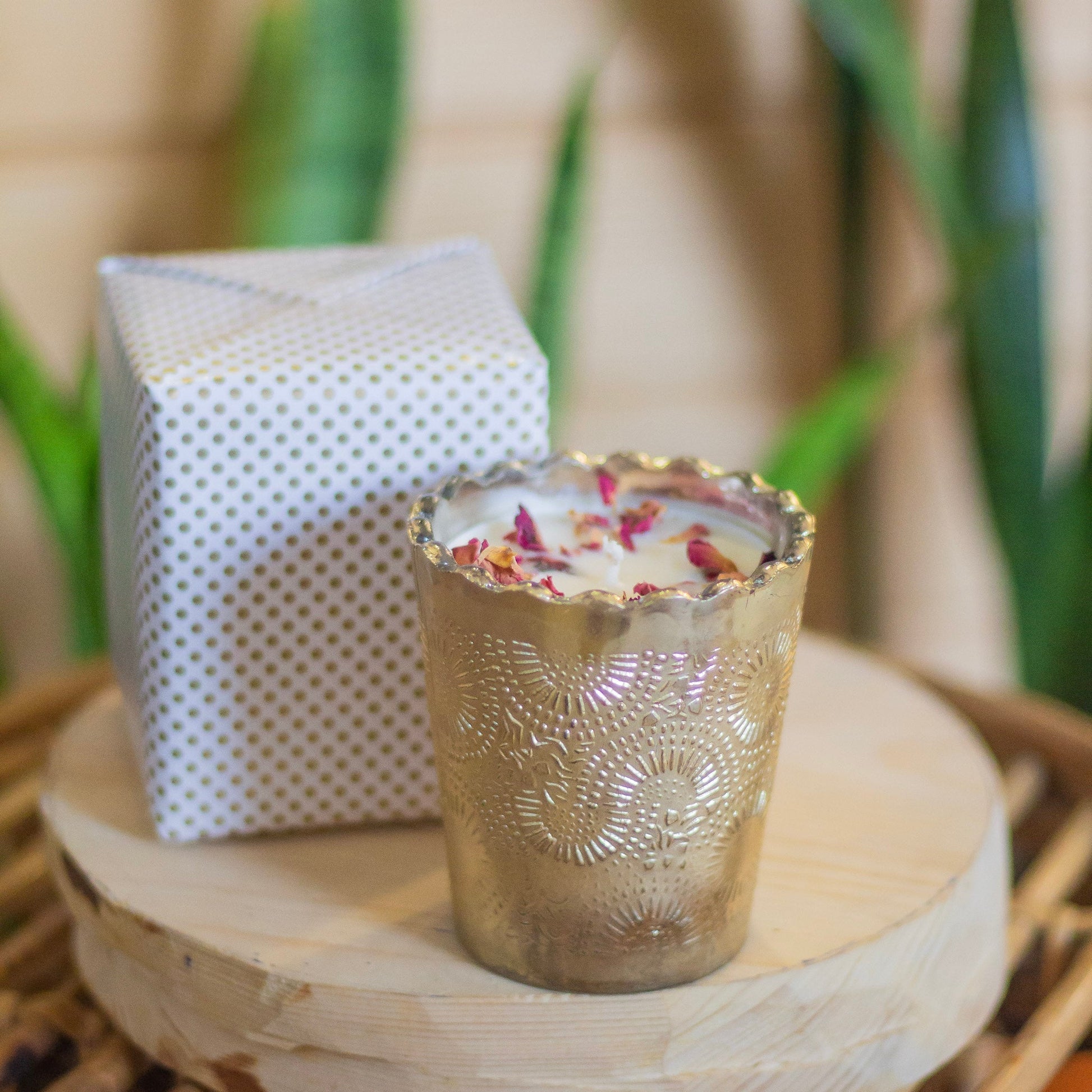 Gold Foiled Rose Petals Topped Soy Candle Candles