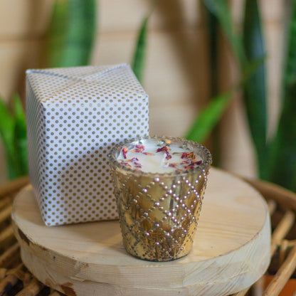 Gold Foiled Rose Petals Topped Soy Candle Candles