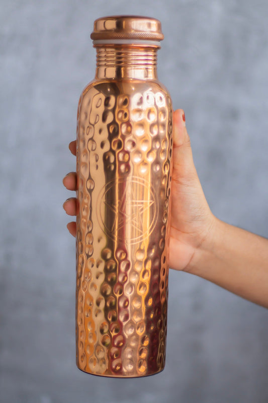 Pentacle Carved With Hammered Design Copper Bottle Altarware | Altar