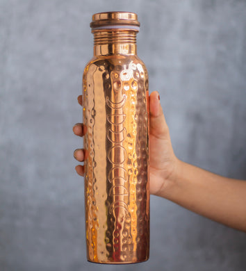 Moonphase Carved with hammered design Copper Bottle