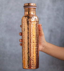 Moonphase Carved with hammered design Copper Bottle