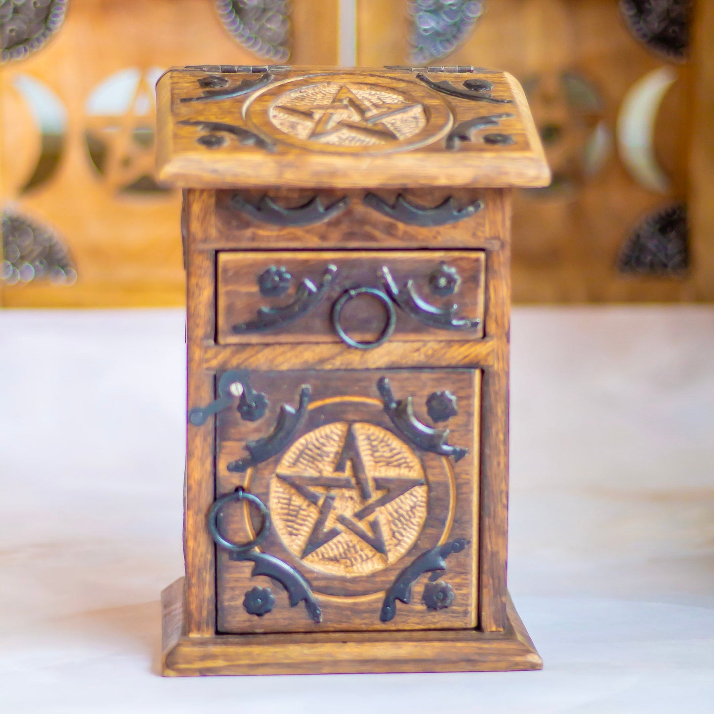 Hand Crafted Pentacle Herb Chest | Altar Box Wiccan Altarware