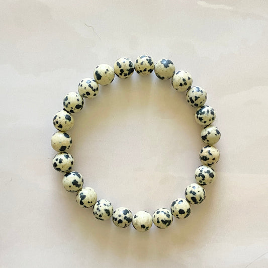 Dalmatian Jasper Bead Bracelet | Promotes Joy & Release Negativit Crystal Stones