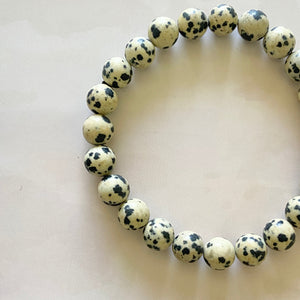 Dalmatian Jasper Bead Bracelet | Promotes Joy & Release Negativit