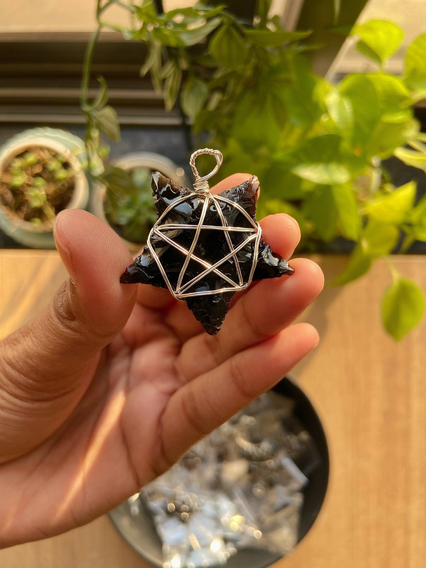 Black Obsidian Star Pendant | Breaks Pattern Remove Blockages & Emotional Healer Crystal Stones