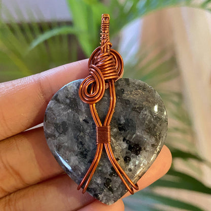 Larvikite Copper Wire Wrapped Pendant with Cord | Emotional Healing & Inner Peace