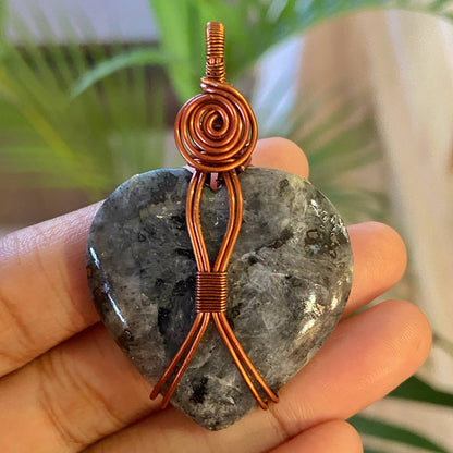 Larvikite Copper Wire Wrapped Pendant with Cord | Emotional Healing & Inner Peace