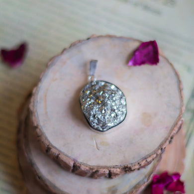 High quality Pyrite cluster Peruvian Pendant with leather cord