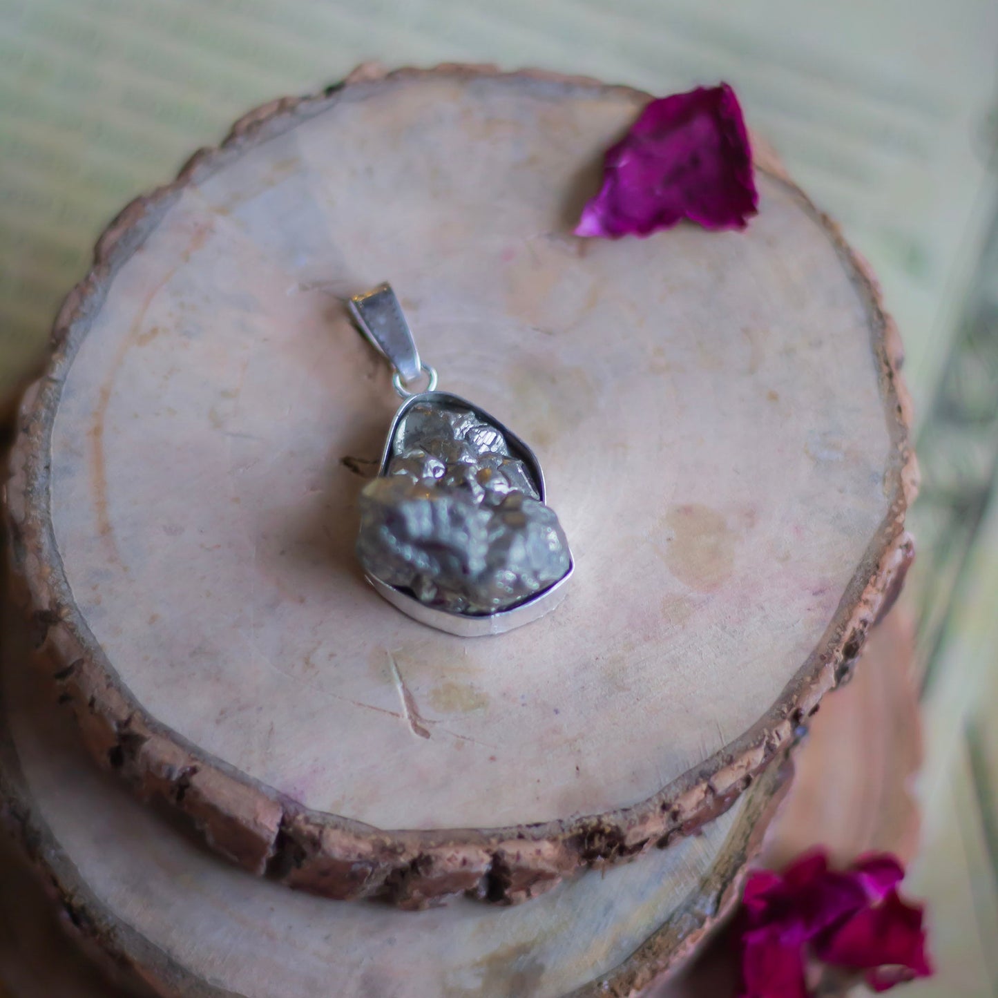 High Quality Pyrite Cluster Peruvian Pendant With Leather Cord Crystal & Stones