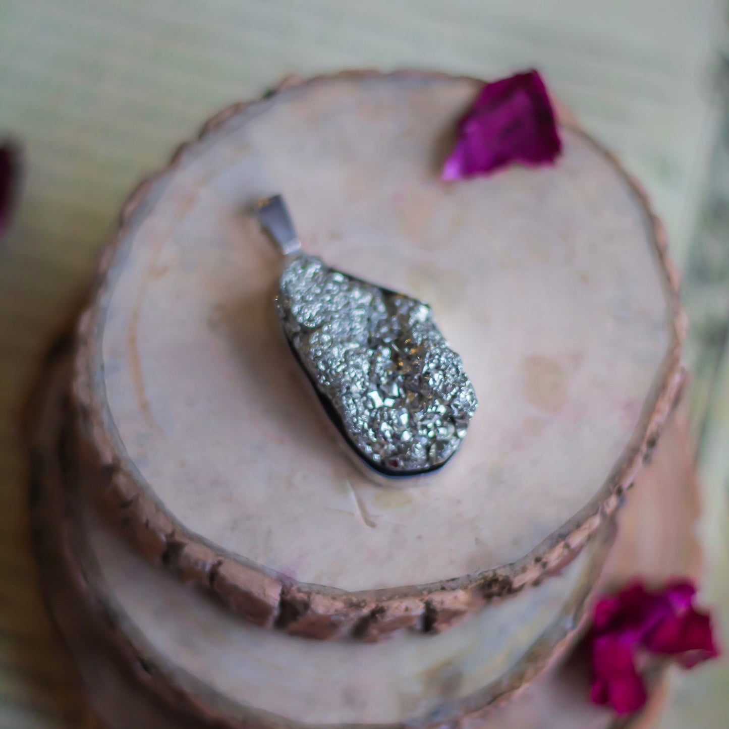 High Quality Pyrite Cluster Peruvian Pendant With Leather Cord Crystal & Stones