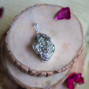 High quality Pyrite cluster Peruvian Pendant with leather cord