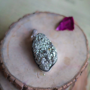 High quality Pyrite cluster Peruvian Pendant with leather cord