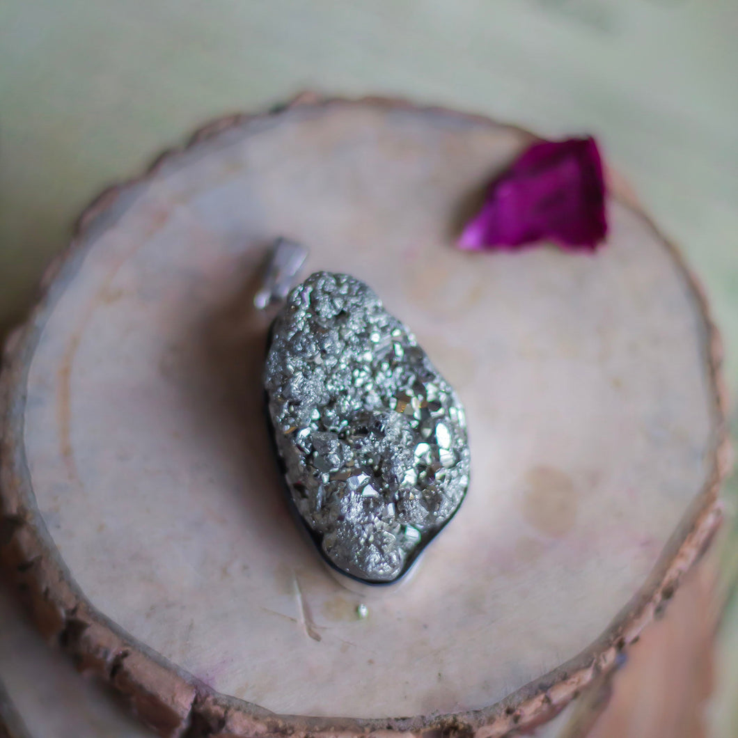 High quality Pyrite cluster Peruvian Pendant with leather cord